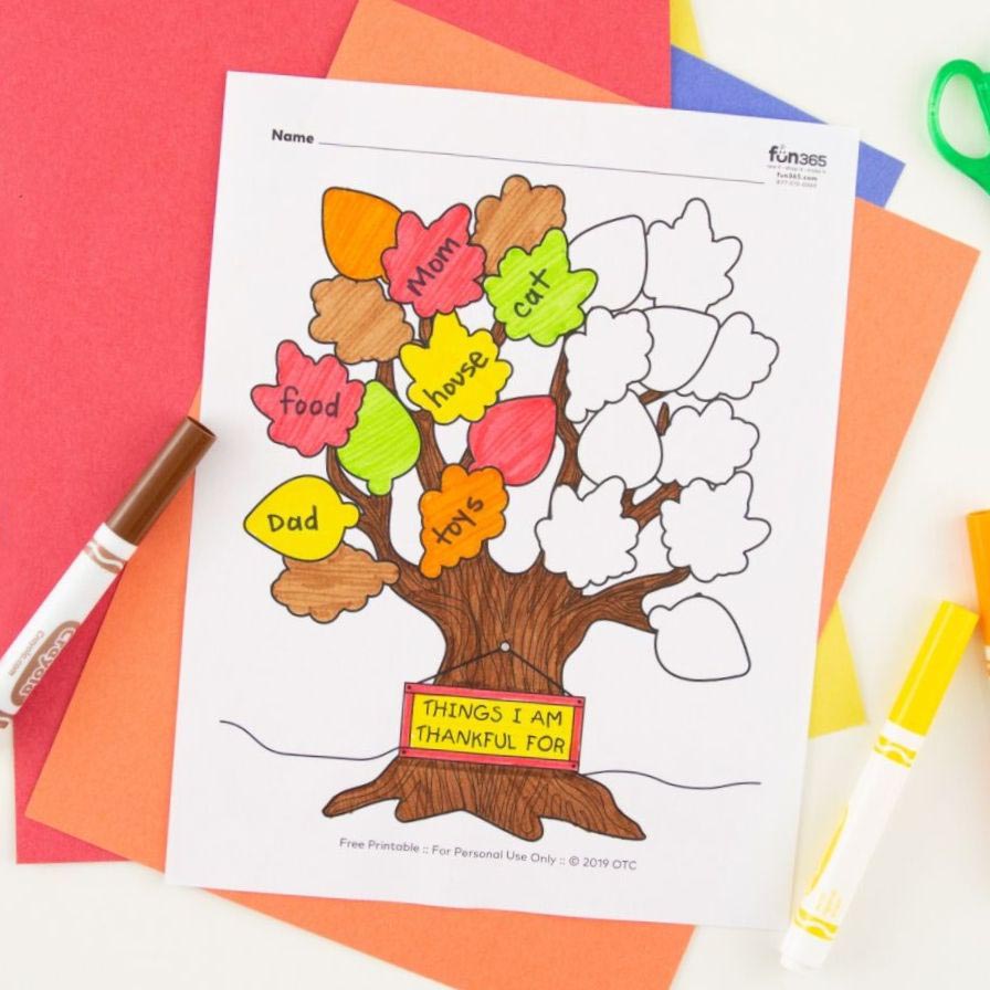 Thankful Tree Coloring Page Free Printable | Fun365